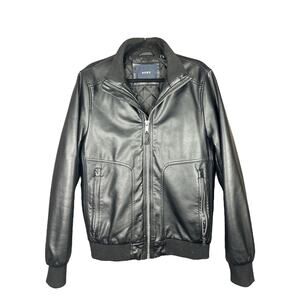 Women’s DKNY Black Zip Up Faux Leather Long Sleeve Bomber Jacket Size Small